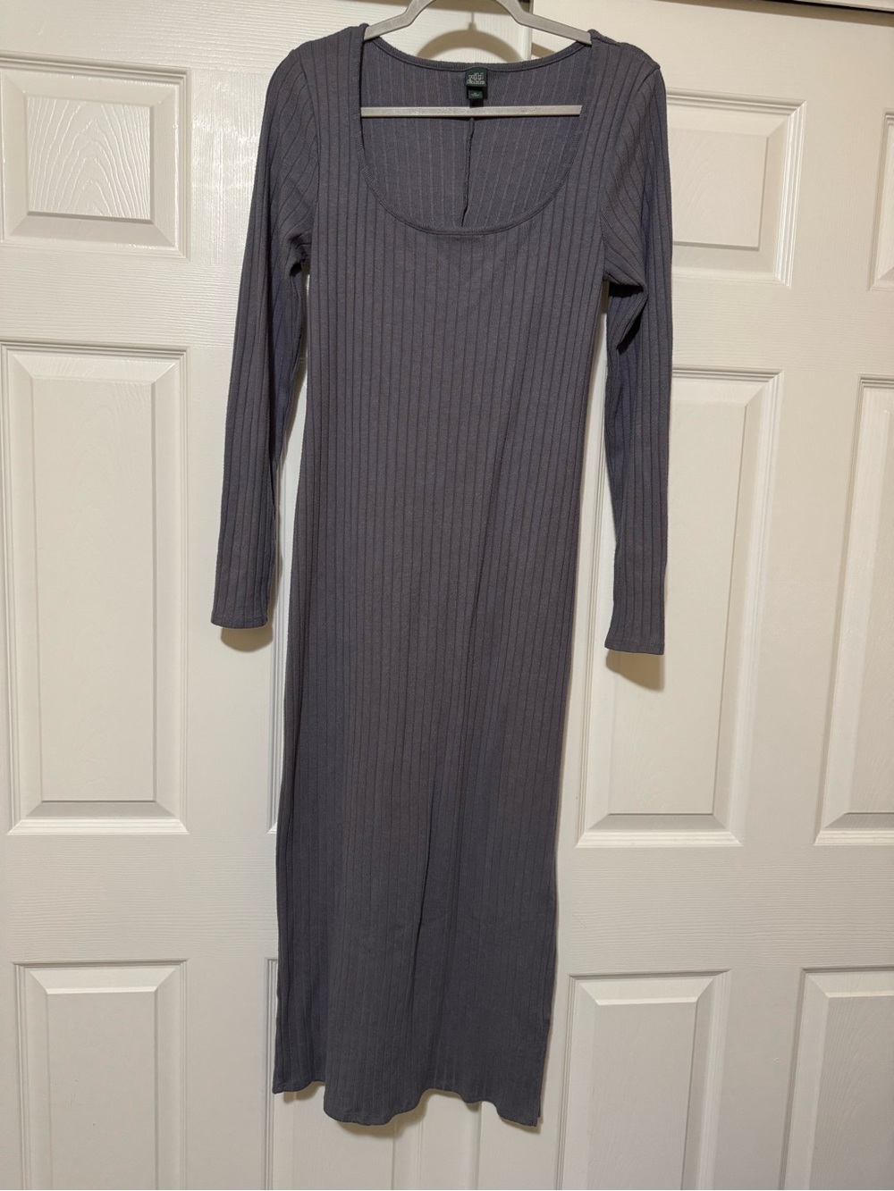 Wild Fable Ribbed Scoop Neck Long Sleeve Dress - Gray